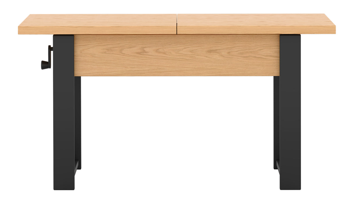 Table basse extensible Hugo 120(157)x67 cm chêne bookmatch avec pieds noirs