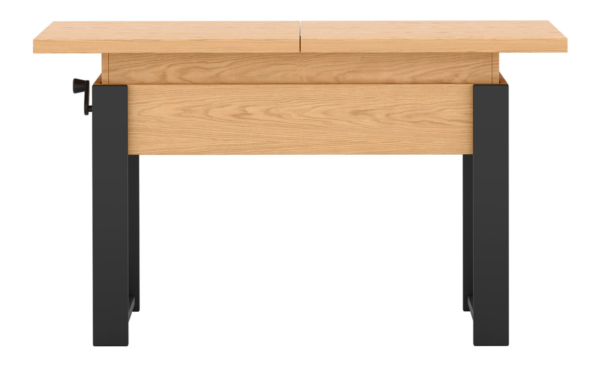 Table basse extensible Hugo 120(157)x67 cm chêne bookmatch avec pieds noirs