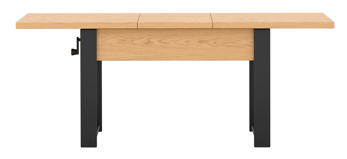Table basse extensible Hugo 120(157)x67 cm chêne bookmatch avec pieds noirs