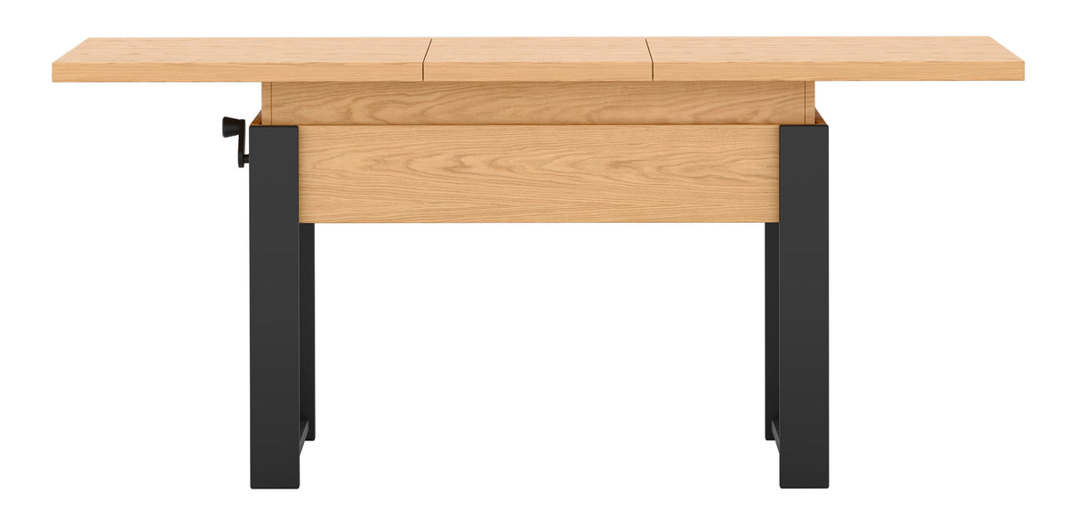 Table basse extensible Hugo 120(157)x67 cm chêne bookmatch avec pieds noirs