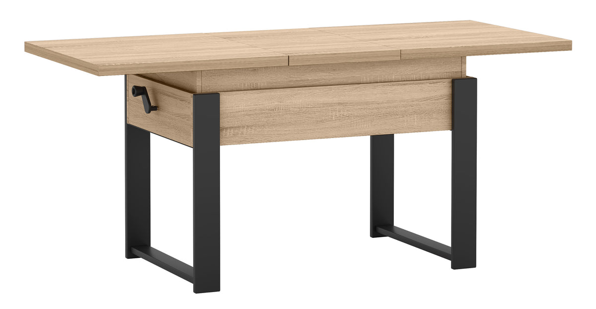 Table basse extensible Hugo 120(157)x67 cm chêne sonoma avec pieds noirs