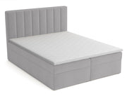 Kontinentales Bett 180x200 cm Rinus mit Stauraum und Topper, hellgrauer Samt