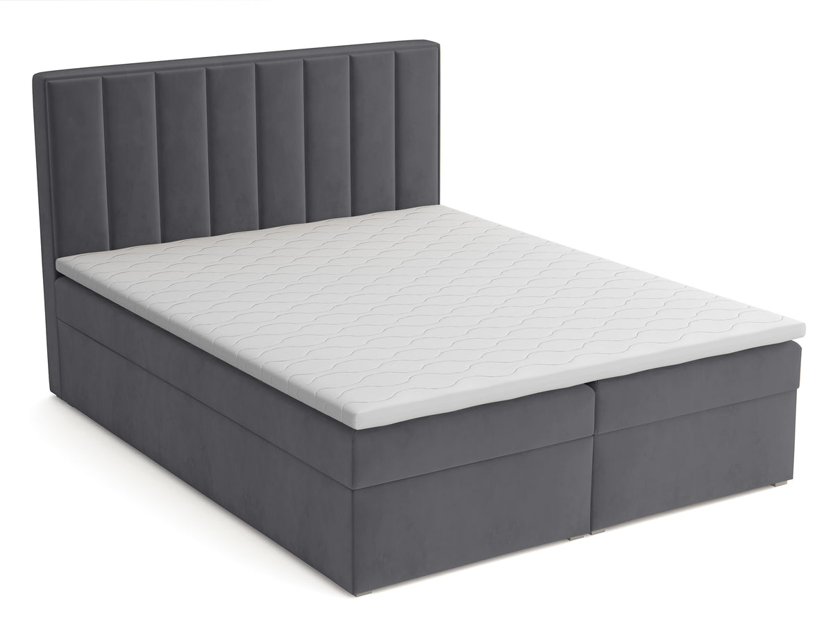 Lit continental 160x200 cm Rinus avec rangements et surmatelas en velours gris foncé