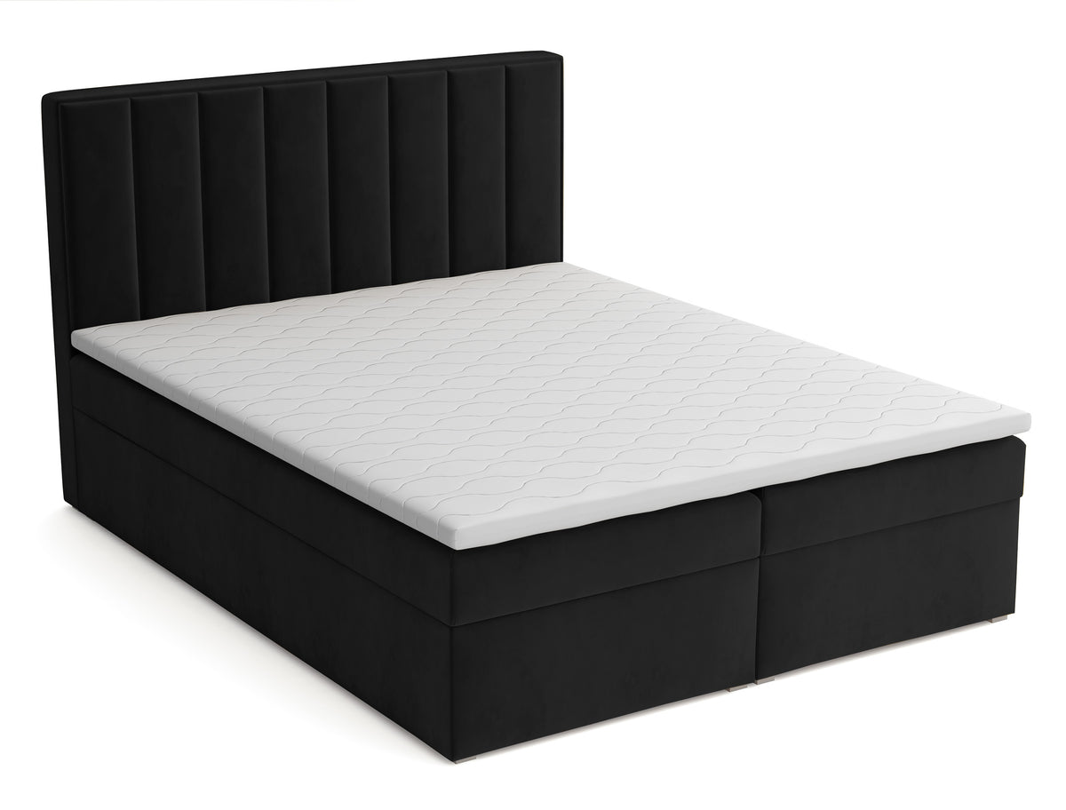 Lit continental 180x200 cm Rinus avec rangements et surmatelas, velours noir