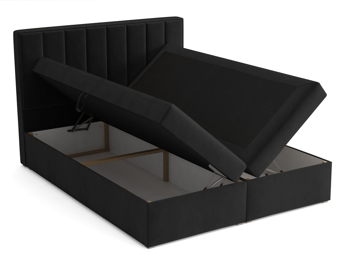 Lit continental 180x200 cm Rinus avec rangements et surmatelas, velours noir