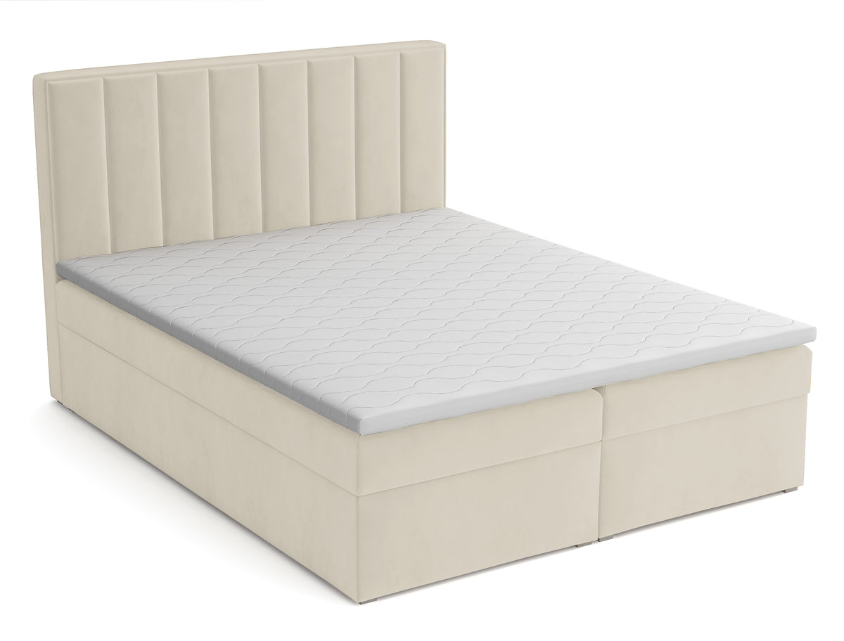 Lit continental 140x200 cm Rinus avec rangements et surmatelas en velours crème