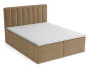 Lit continental 180x200 cm Rinus avec rangements et surmatelas en velours beige