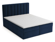 Lit continental 180x200 cm Rinus avec rangements et surmatelas en velours bleu marine