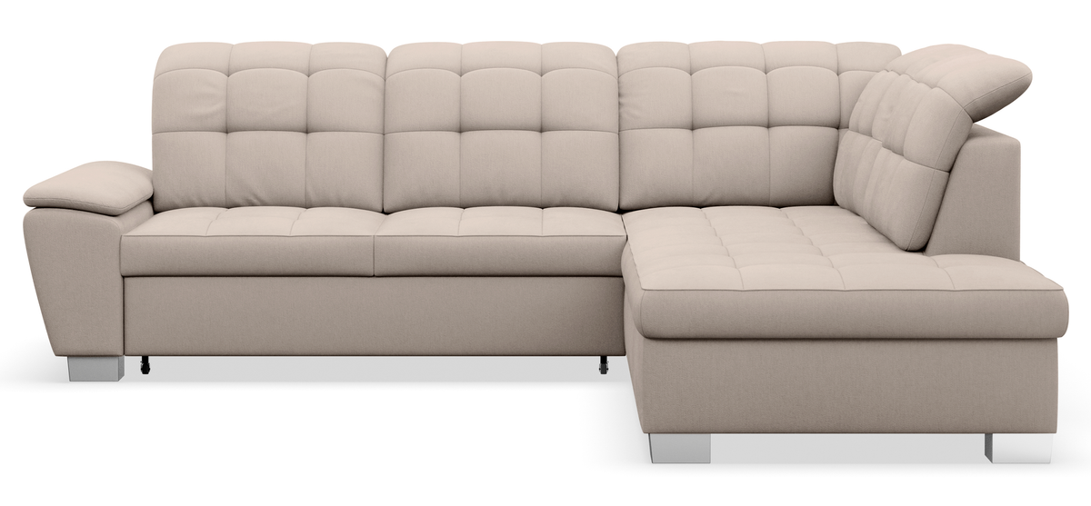 Canapé d'angle droit Jamaal avec fonction couchage et coffre de rangement, tissage beige
