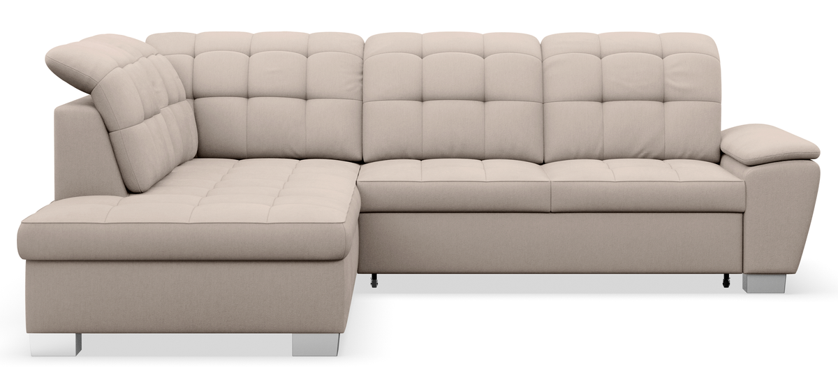 Canapé d'angle gauche avec fonction couchage Jamaal L, rangement, tissage beige
