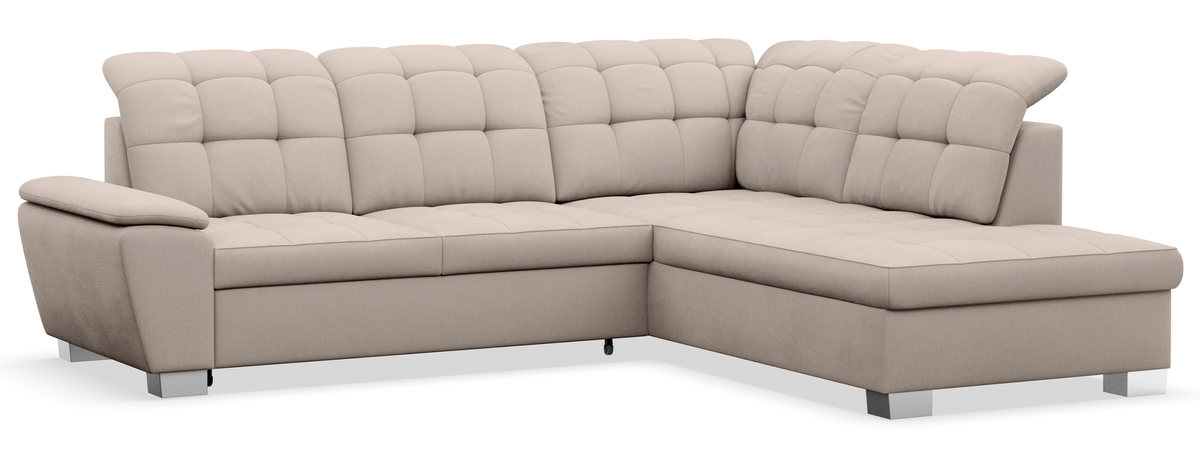 Canapé d'angle droit Jamaal avec fonction couchage et coffre de rangement, tissage beige