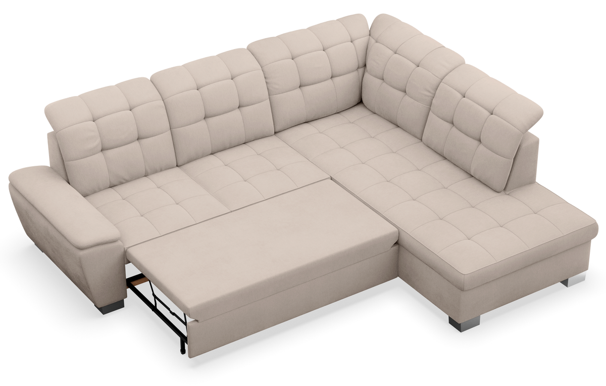 Canapé d'angle droit Jamaal avec fonction couchage et coffre de rangement, tissage beige