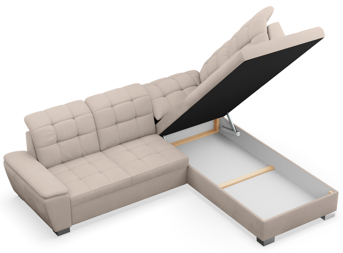 Canapé d'angle droit Jamaal avec fonction couchage et coffre de rangement, tissage beige