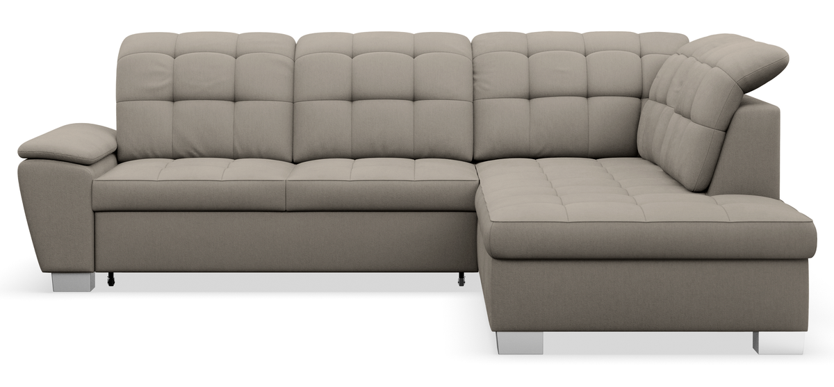 Canapé d'angle droit Jamaal avec fonction couchage et coffre de rangement, tissage gris-beige