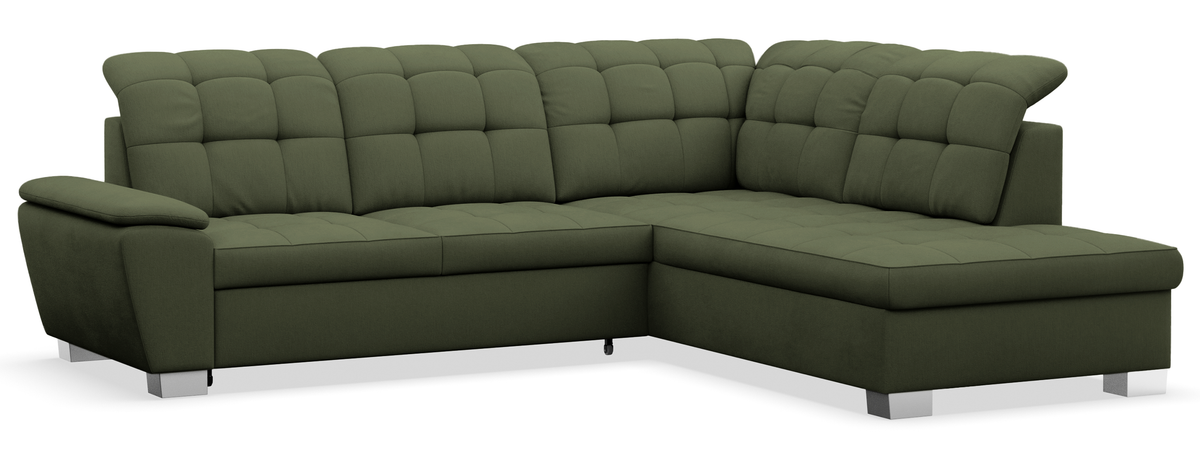 Ecksofa mit Schlaffunktion Jamaal, L-förmig, rechtsseitig, mit Stauraum, khaki Flechtoptik