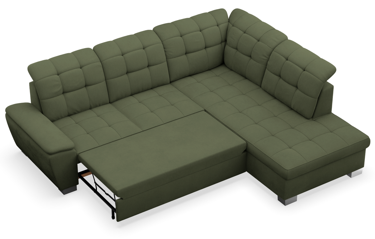 Ecksofa mit Schlaffunktion Jamaal, L-förmig, rechtsseitig, mit Stauraum, khaki Flechtoptik