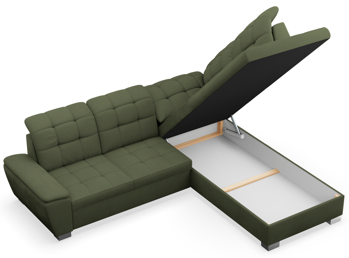 Ecksofa mit Schlaffunktion Jamaal, L-förmig, rechtsseitig, mit Stauraum, khaki Flechtoptik