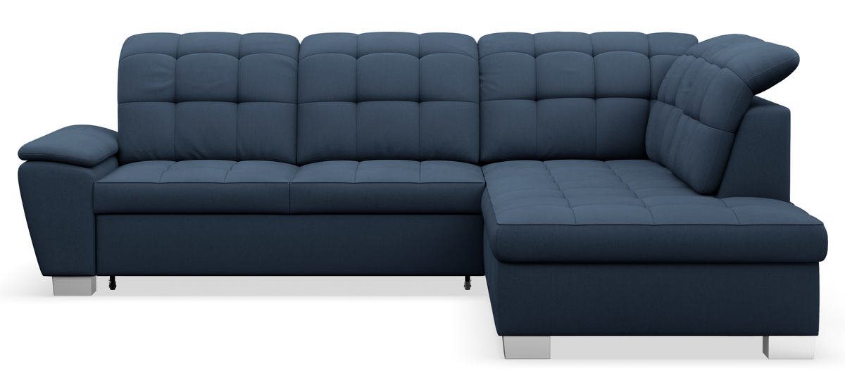 Canapé d'angle droit avec fonction couchage Jamaal en osier bleu marine avec coffre de rangement