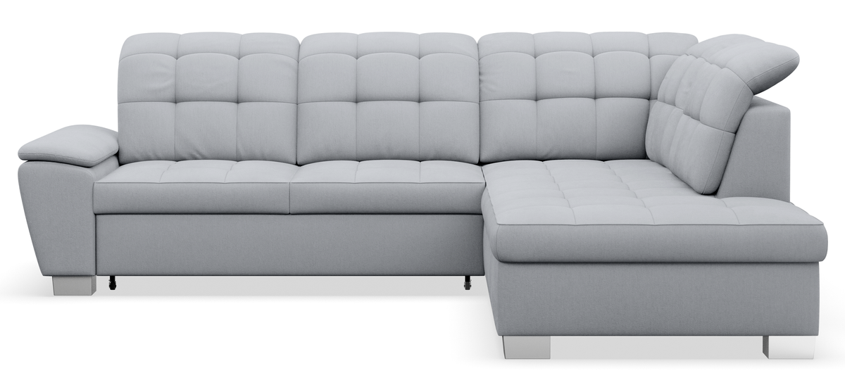 Canapé d'angle droit avec fonction couchage Jamaal en tissu tressé gris clair avec coffre de rangement