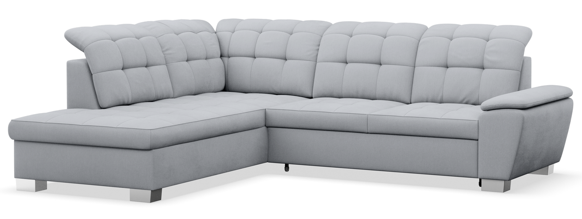Ecksofa mit Schlafunktion Jamaal, L-förmig, linksseitig, mit Stauraum, hellgraues Geflecht