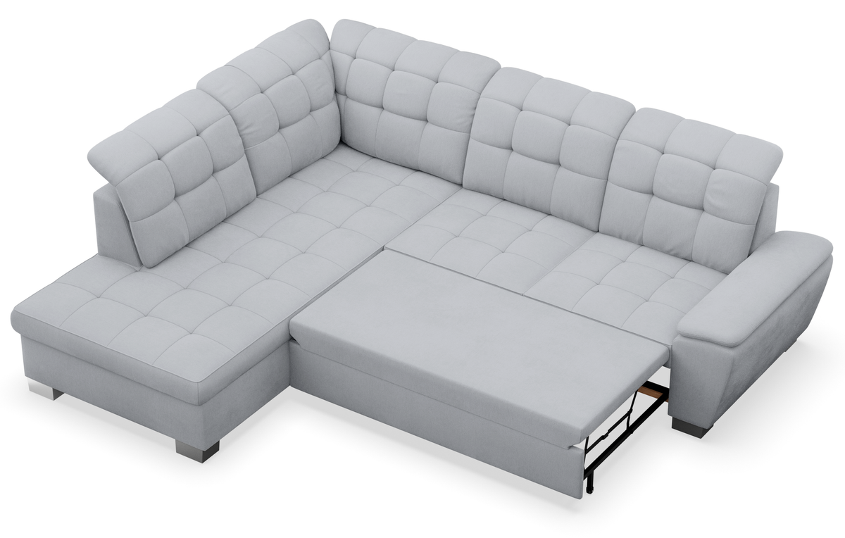 Ecksofa mit Schlafunktion Jamaal, L-förmig, linksseitig, mit Stauraum, hellgraues Geflecht