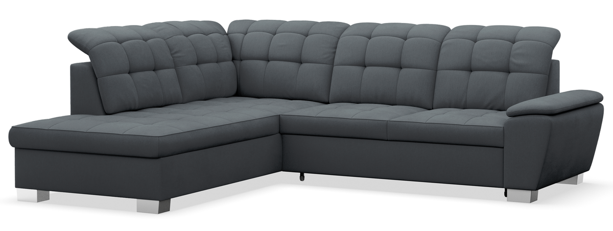 Ecksofa mit Schlaffunktion Jamaal, L-förmig, linksseitig, mit Stauraum, dunkelgraues Geflecht