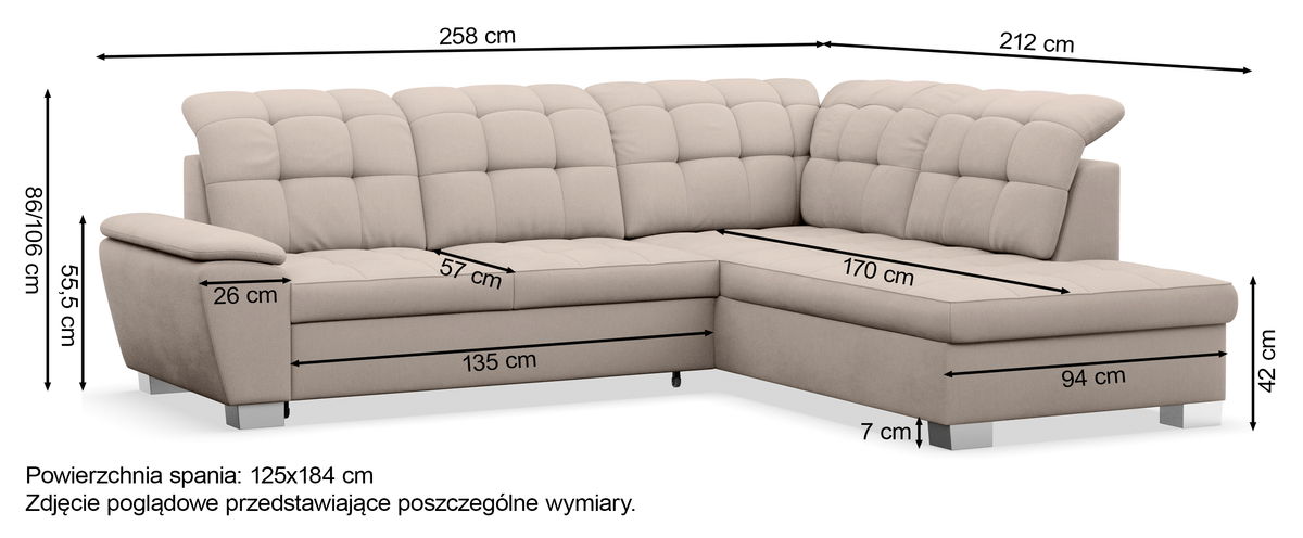 Canapé d'angle droit Jamaal avec fonction couchage et coffre de rangement, tissage beige