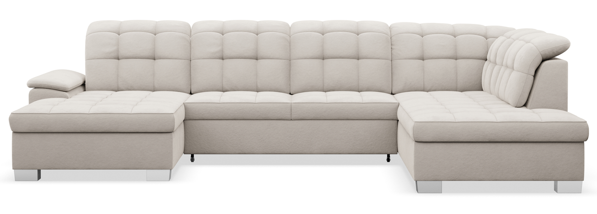 Ecksofa mit Schlaffunktion Jamaal U-förmig linksseitig mit Stauraum, grau-beiger hydrophober Samt