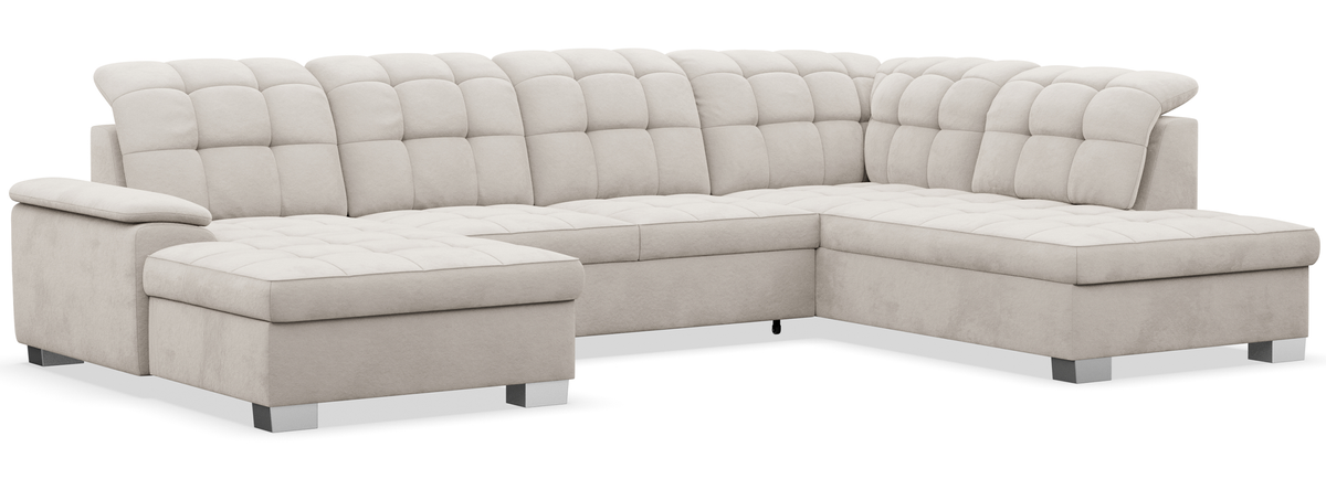 Ecksofa mit Schlaffunktion Jamaal U-förmig linksseitig mit Stauraum, grau-beiger hydrophober Samt