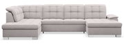 Canapé d'angle droit avec fonction couchage Jamaal en U, velours hydrofuge gris clair avec coffre de rangement