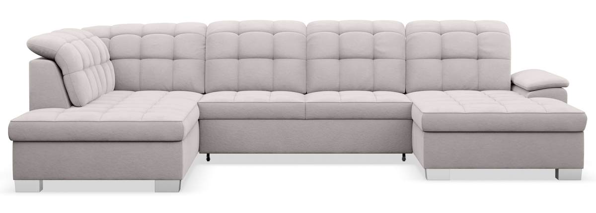 Canapé d'angle droit avec fonction couchage Jamaal en U, velours hydrofuge gris clair avec coffre de rangement