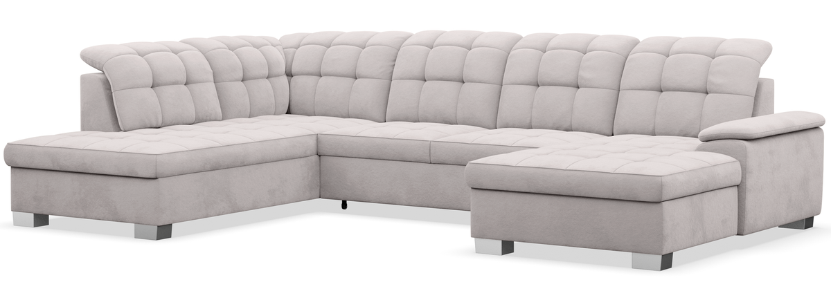 Canapé d'angle droit avec fonction couchage Jamaal en U, velours hydrofuge gris clair avec coffre de rangement