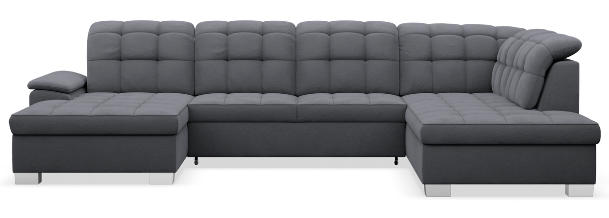 Canapé d'angle avec fonction couchage Jamaal en U, côté gauche, avec rangement, velours hydrofuge gris foncé