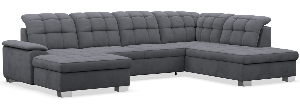 Ecksofa mit Schlafunktion Jamaal U-förmig linksseitig mit Stauraum dunkelgrauer hydrophober Samt