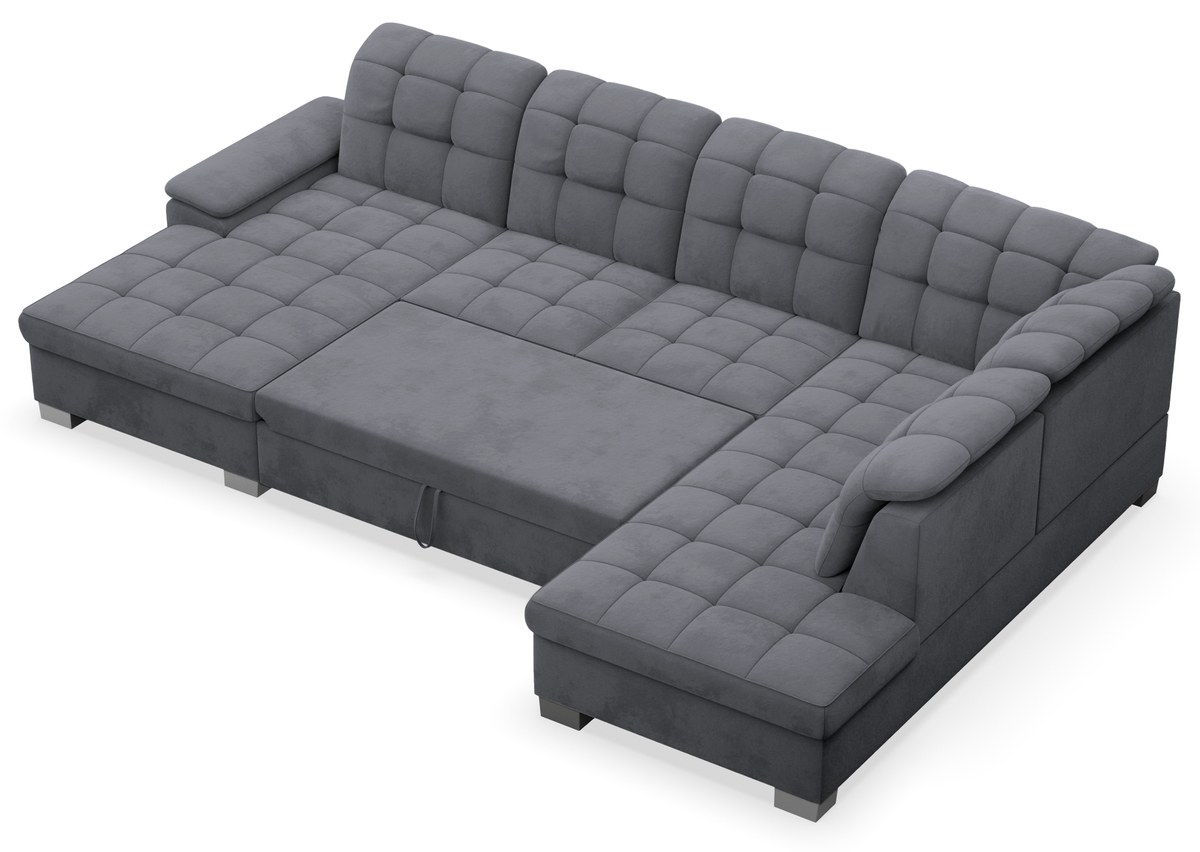 Ecksofa mit Schlafunktion Jamaal U-förmig linksseitig mit Stauraum dunkelgrauer hydrophober Samt