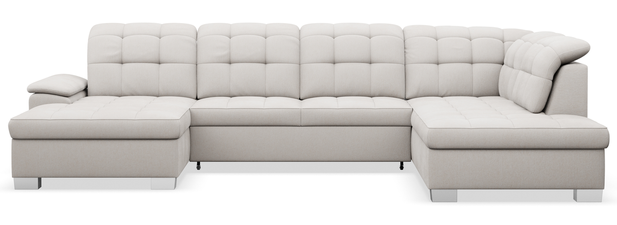 Canapé d'angle avec fonction couchage Jamaal en U, côté gauche, avec rangement, crème en tissage