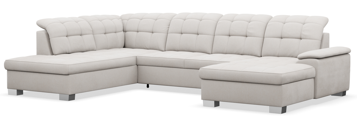 Canapé d'angle droit avec fonction couchage Jamaal en U avec rangement, tressage crème