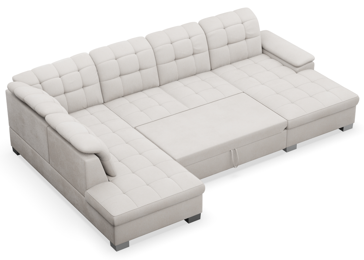 Canapé d'angle droit avec fonction couchage Jamaal en U avec rangement, tressage crème