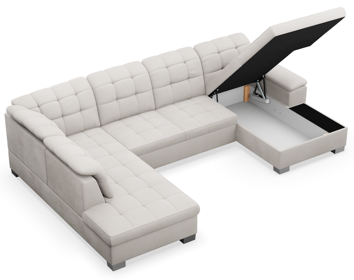 Canapé d'angle droit avec fonction couchage Jamaal en U avec rangement, tressage crème