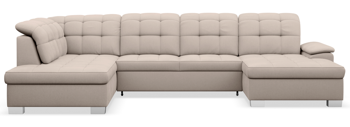 Canapé d'angle avec fonction couchage Jamaal en U, côté droit, avec rangement, beige en rotin