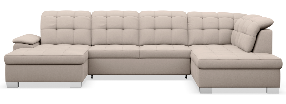 Canapé d'angle avec fonction couchage Jamaal en U, côté gauche, avec rangement, beige en rotin tressé