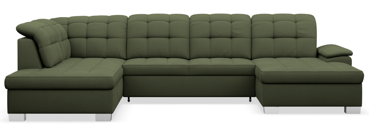 Canapé d'angle avec fonction couchage Jamaal en U, côté droit, avec rangement, tissage kaki