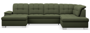 Canapé d'angle avec fonction couchage Jamaal en U, côté gauche, avec coffre de rangement, tissage kaki