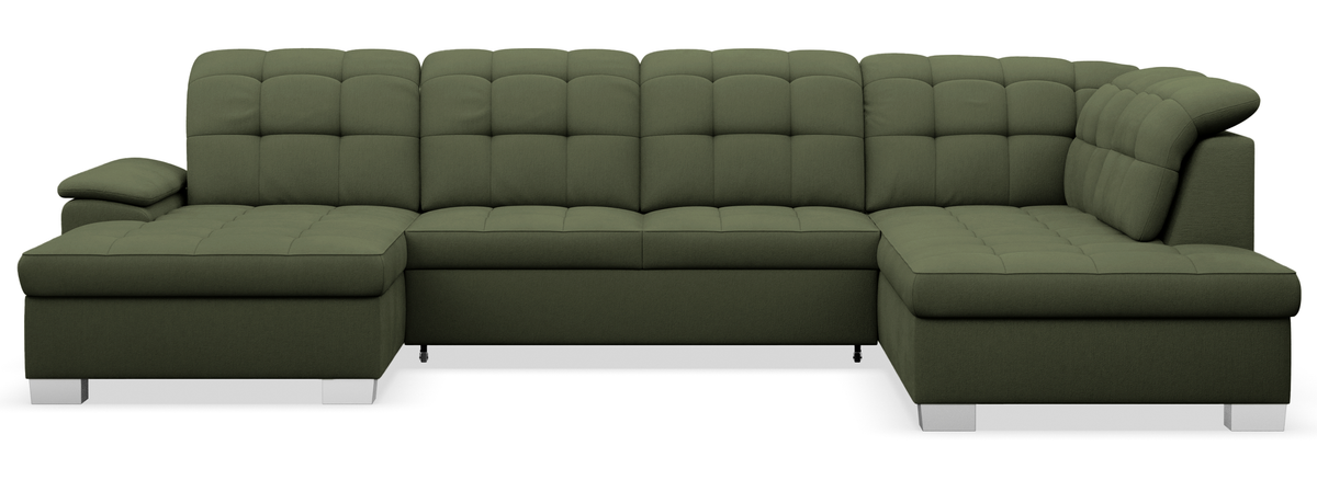 Canapé d'angle avec fonction couchage Jamaal en U, côté gauche, avec coffre de rangement, tissage kaki