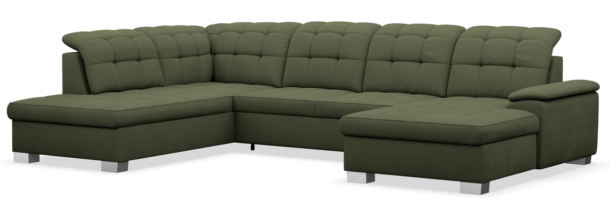 Ecksofa mit Schlaffunktion Jamaal U-förmig rechtsseitig mit Stauraum khaki Flechtmuster