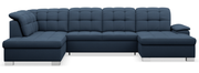 Canapé d'angle avec fonction couchage Jamaal en U, côté droit, avec coffre de rangement, tissage bleu marine