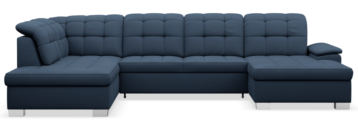 Canapé d'angle avec fonction couchage Jamaal en U, côté droit, avec coffre de rangement, tissage bleu marine
