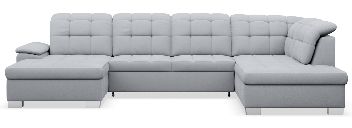 Canapé d'angle avec fonction couchage Jamaal en U gauche avec coffre, gris clair tressé