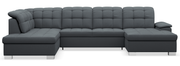 Canapé d'angle droit avec fonction couchage Jamaal en U, rangement, gris foncé tressé