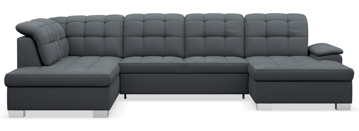 Canapé d'angle droit avec fonction couchage Jamaal en U, rangement, gris foncé tressé